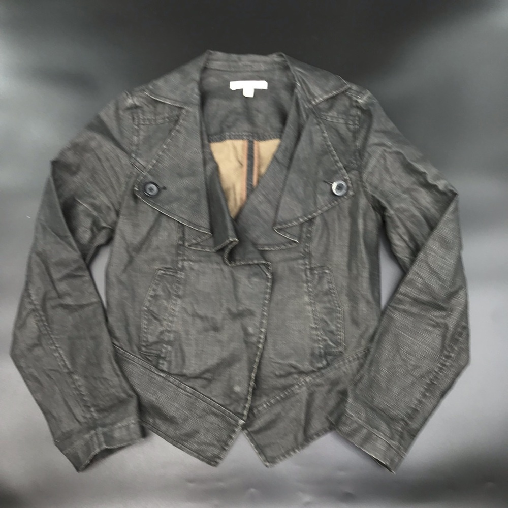CAbi Women’s waxed linen charcoal black moto jackets size small
